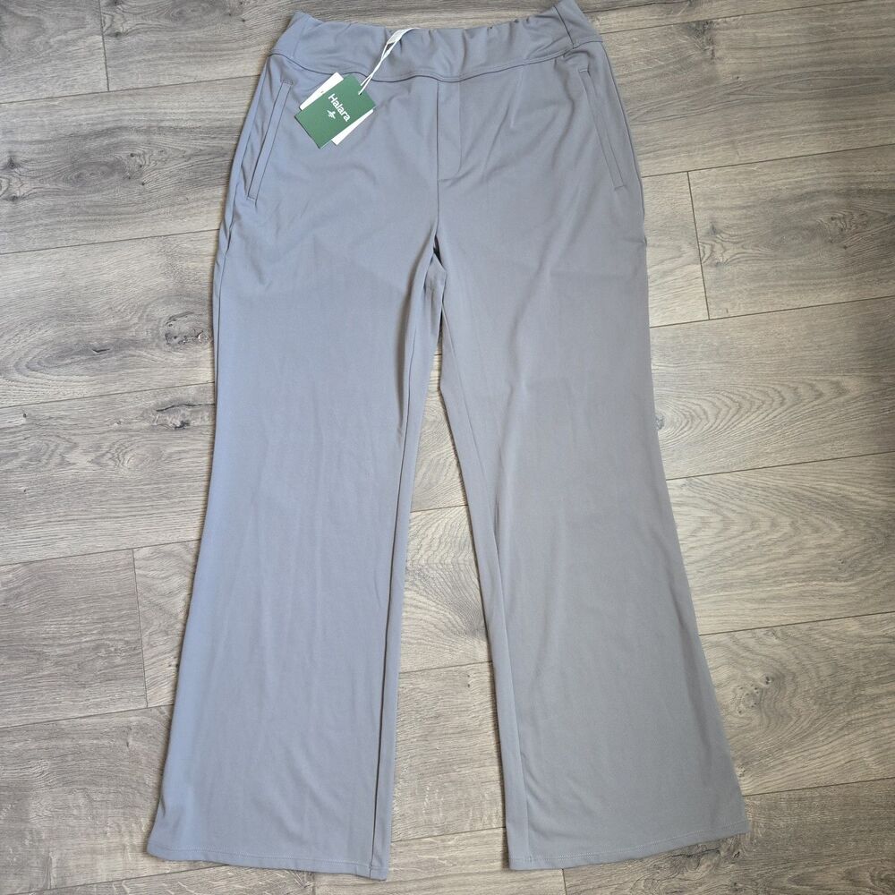Halara Gray High Waisted Wide Leg Work Pants L NWT Zip Pockets Faux Back Pockets
